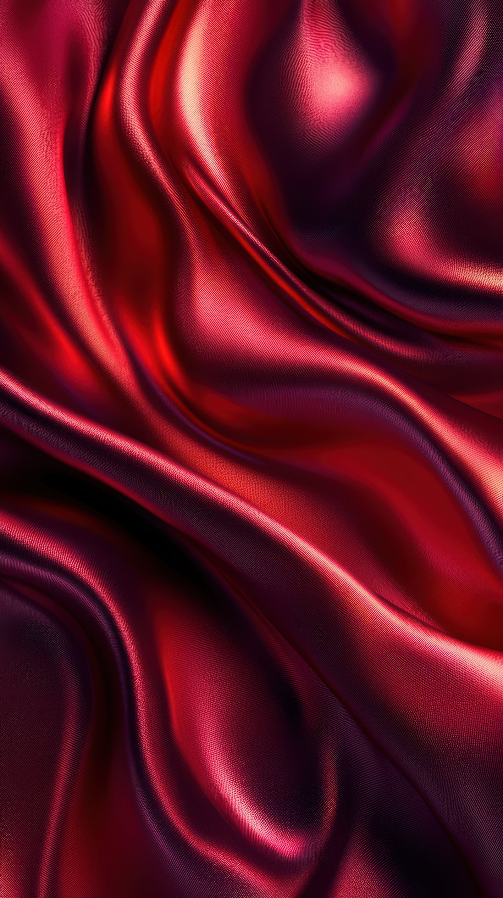 Shimmering crimson fabric draped elegantly, showcasing movement and texture in soft light